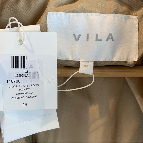 VILA NWT Quilted Button Down Puffer Coat Brown Tan Abstract sz US 12 / EU 44 - Picture 6 of 12